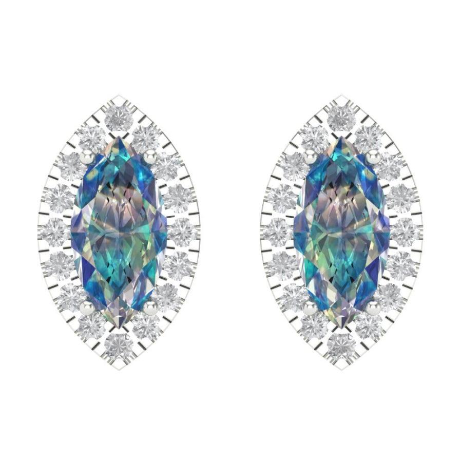 【並行輸入品】3.58cttw Marquise Cut Halo Solitaire Genuine Blue Moissanite Paiの画像