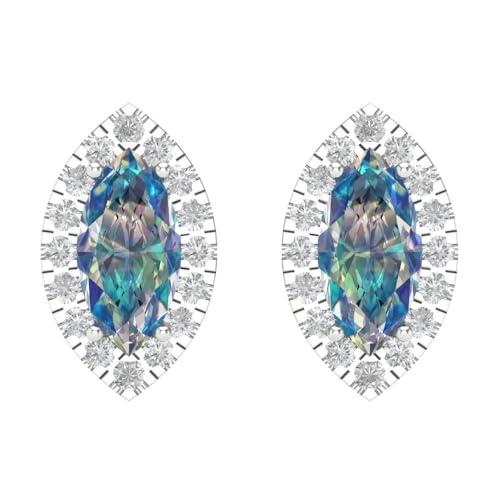 【並行輸入品】3.58cttw Marquise Cut Halo Solitaire Genuine Blue Moissanite Paiの画像