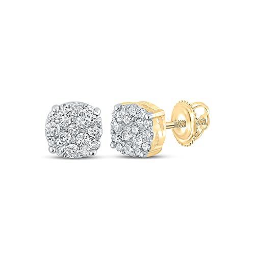 【並行輸入品】The Diamond Deal 10kt Yellow Gold Mens Round Diamond Cluster Earの画像