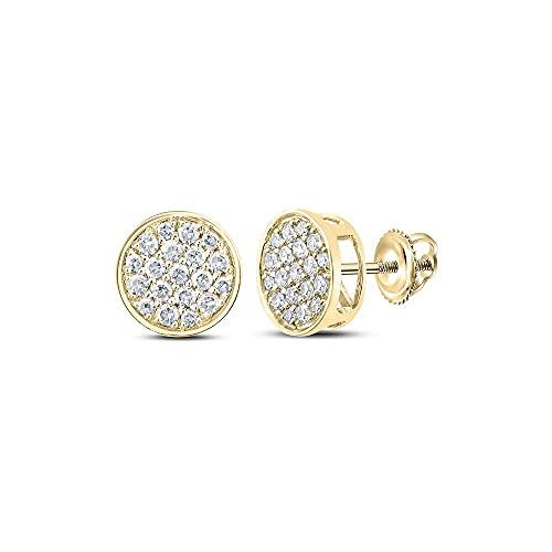 【並行輸入品】10kt Yellow Gold Mens Round Diamond Button Cluster Earrings 1/4の画像