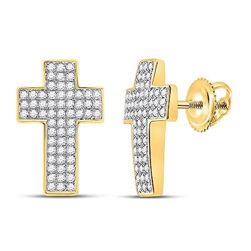 【並行輸入品】The Diamond Deal 10kt Yellow Gold Mens Round Diamond Cross Earriの画像