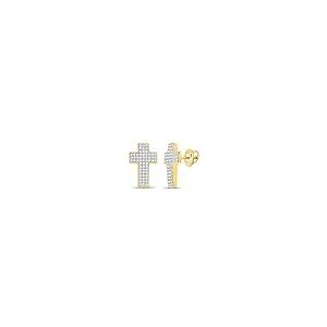 【並行輸入品】The Diamond Deal 10kt Yellow Gold Mens Round Diamond Cross Earriの画像