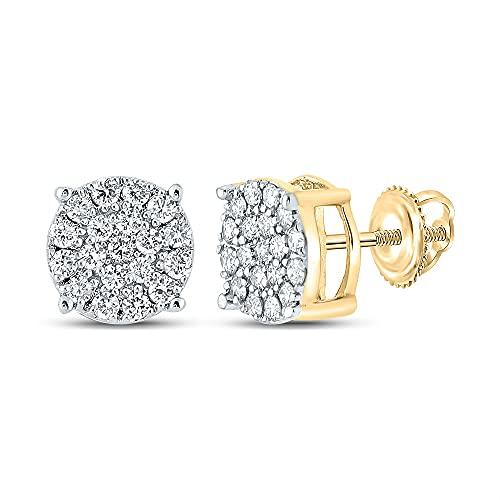 【並行輸入品】10kt Yellow Gold Mens Round Diamond Cluster Earrings 3/8 Cttwの画像