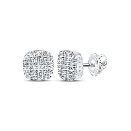 【並行輸入品】10kt White Gold Mens Round Diamond Square Earrings 1/5 Cttwの画像