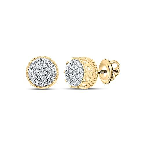 【並行輸入品】10kt Yellow Gold Mens Round Diamond Cluster Earrings 1/4 Cttwの画像