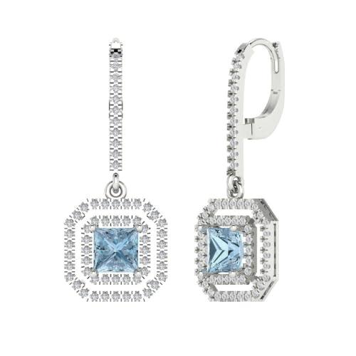 【並行輸入品】3.21cttw Princess Round Cut Halo Solitaire Natural Swiss Blue Toの画像