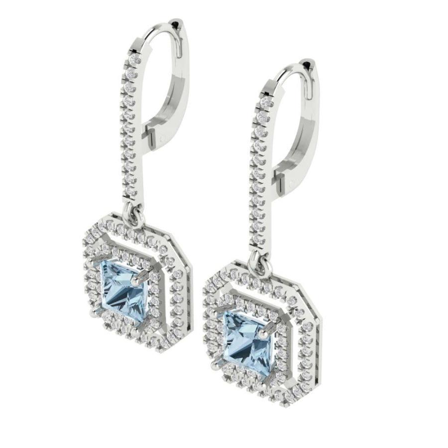 【並行輸入品】3.21cttw Princess Round Cut Halo Solitaire Natural Swiss Blue Toの画像
