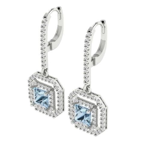 【並行輸入品】3.21cttw Princess Round Cut Halo Solitaire Natural Swiss Blue Toの画像