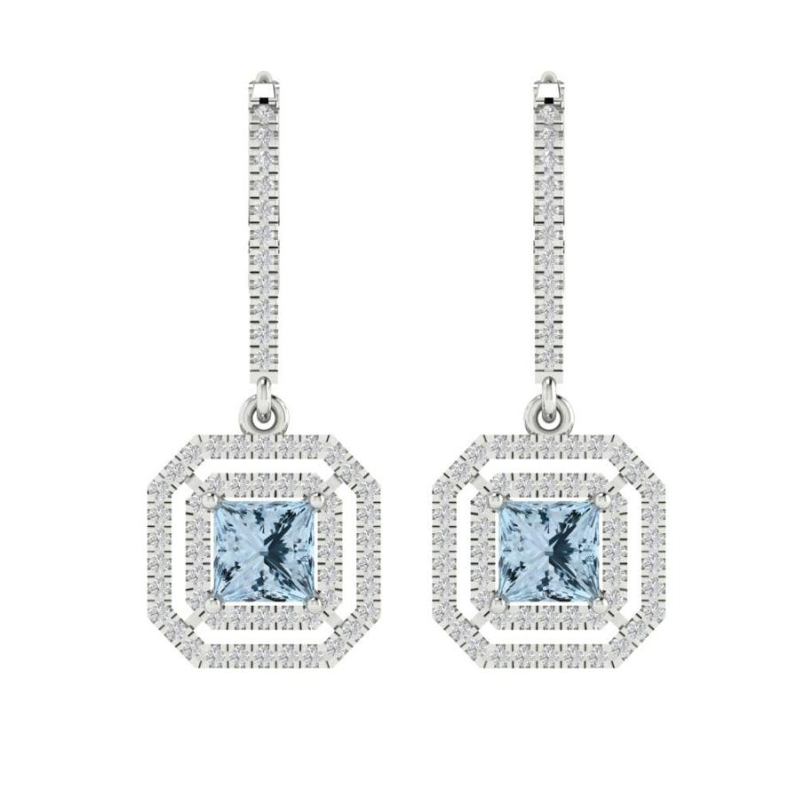 【並行輸入品】3.21cttw Princess Round Cut Halo Solitaire Natural Swiss Blue Toの画像