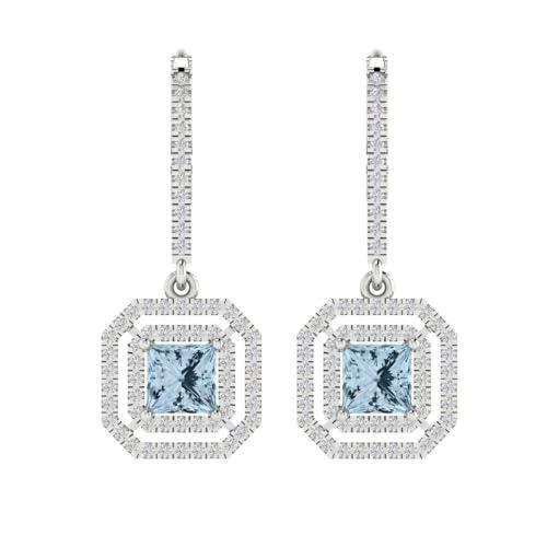 【並行輸入品】3.21cttw Princess Round Cut Halo Solitaire Natural Swiss Blue Toの画像