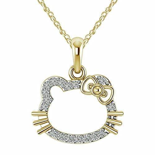 【並行輸入品】0.50 Ct Round Cut White Diamond Hello Kitty Pendant Necklace 14kの画像