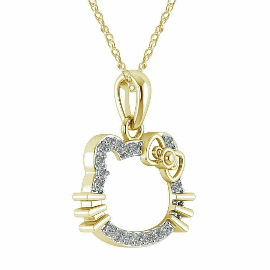 【並行輸入品】0.50 Ct Round Cut White Diamond Hello Kitty Pendant Necklace 14kの画像