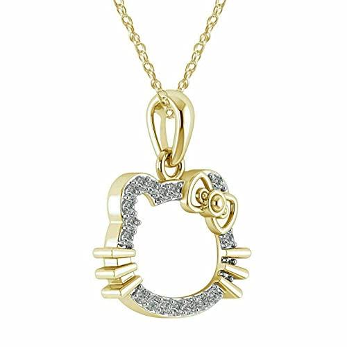 【並行輸入品】0.50 Ct Round Cut White Diamond Hello Kitty Pendant Necklace 14kの画像