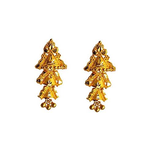 【並行輸入品】22K / 18Kイエローファインゴールドトリプルトライアングル設計イヤリング22カラットと18カラットファインゴールドの両方で利の画像