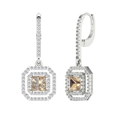 【並行輸入品】3.27CT Princess Round Cut Halo Solitaire Yellow Moissanite Pairの画像
