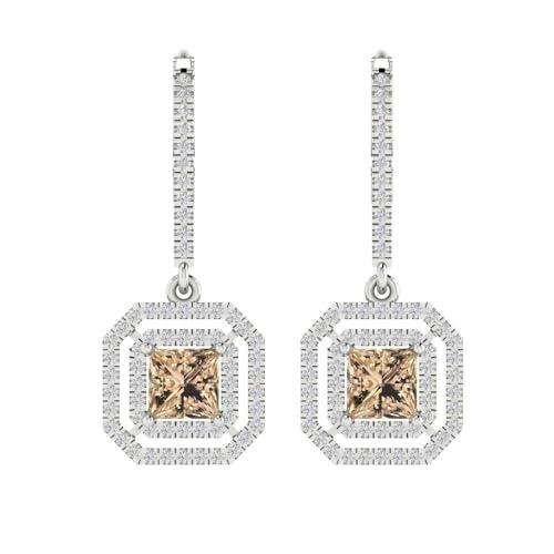 【並行輸入品】3.27CT Princess Round Cut Halo Solitaire Yellow Moissanite Pairの画像