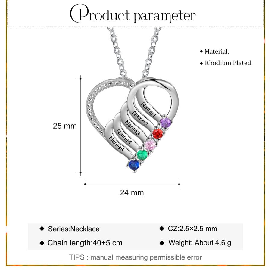 【並行輸入品】Jeweidea ハートネックレス 2~6個の人工誕生石 カスタムネーム 母娘 チェーンペンダント レディース 母 誕生日， 真鍮