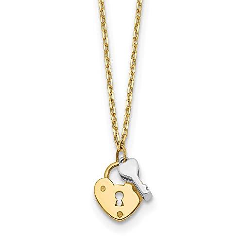 【並行輸入品】Diamond2Deal 14k Two tone Gold Heart Lock and Key Necklace Fineの画像