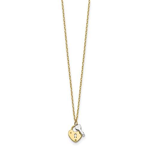 【並行輸入品】Diamond2Deal 14k Two tone Gold Heart Lock and Key Necklace Fineの画像