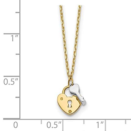 【並行輸入品】Diamond2Deal 14k Two tone Gold Heart Lock and Key Necklace Fineの画像