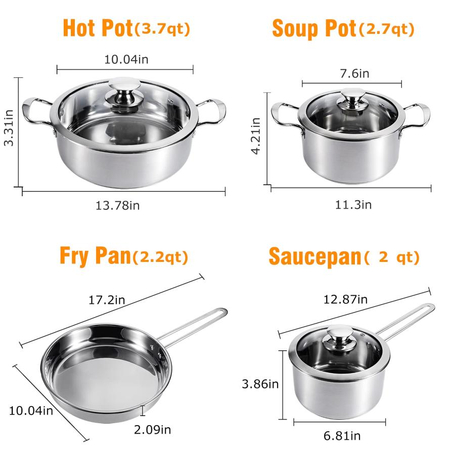 並行輸入品】調理器具 鍋とフライパンセット 7点セット ステンレス