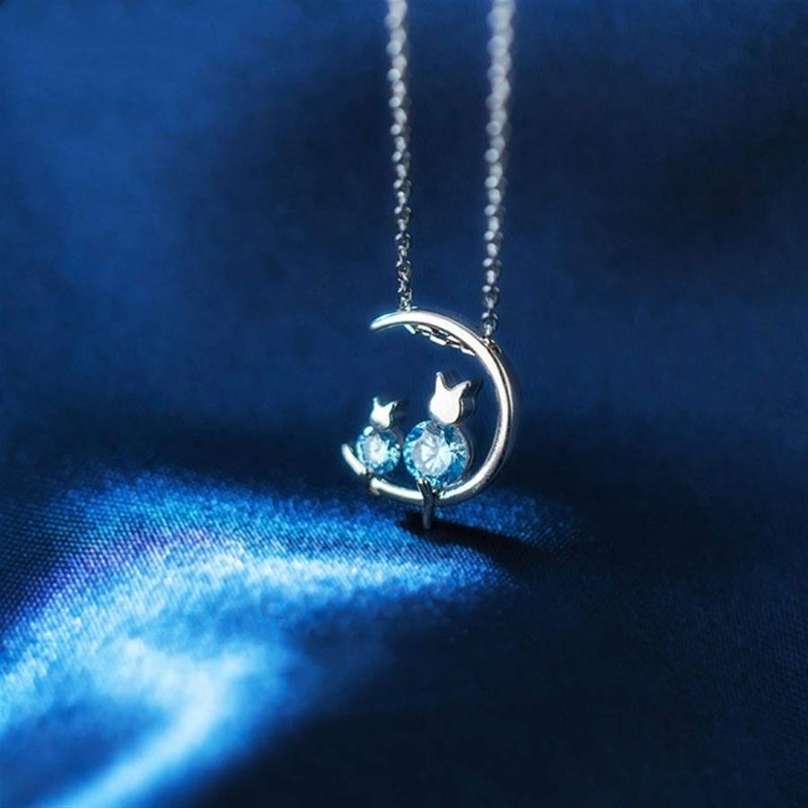 【並行輸入品】HXSZWJJ Trendy Silver Color Moon Cat Necklaces For Women Jewelry_3