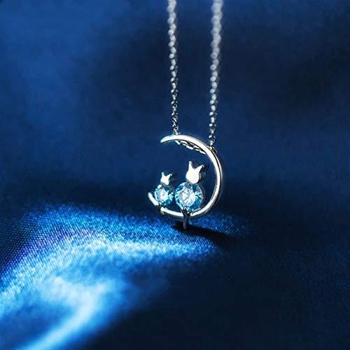 【並行輸入品】HXSZWJJ Trendy Silver Color Moon Cat Necklaces For Women Jewelry_4