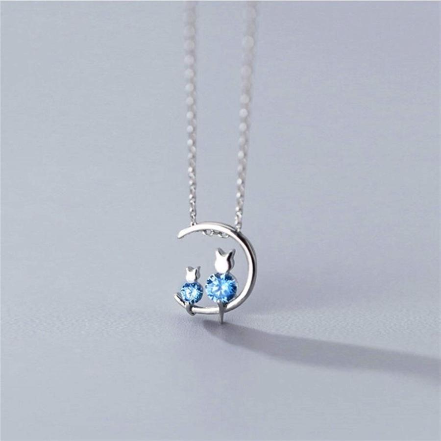 【並行輸入品】HXSZWJJ Trendy Silver Color Moon Cat Necklaces For Women Jewelry_6