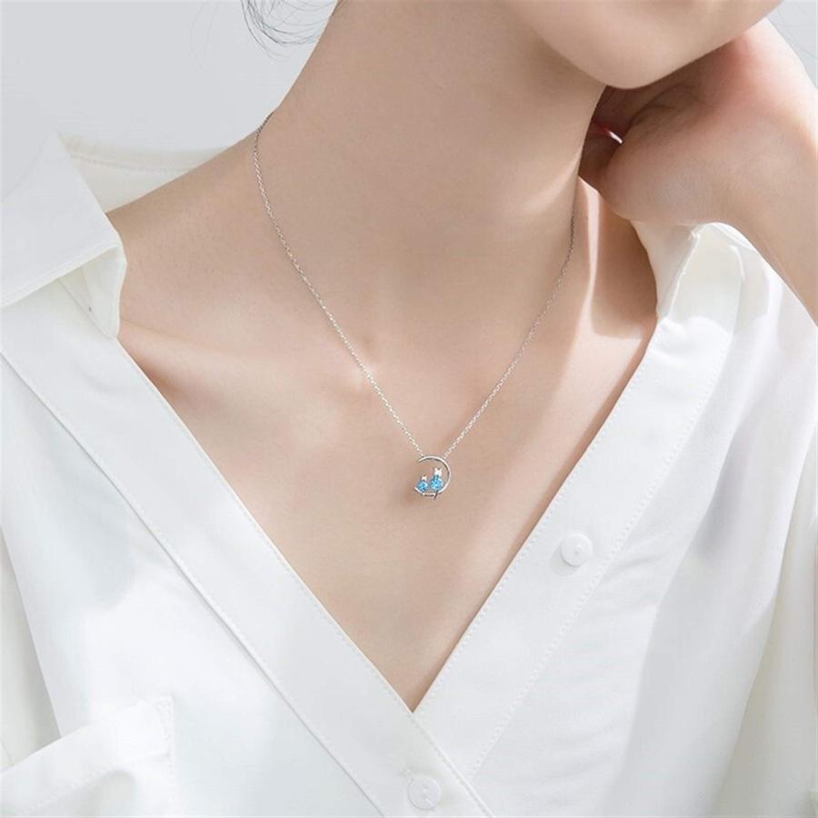 【並行輸入品】HXSZWJJ Trendy Silver Color Moon Cat Necklaces For Women Jewelry_9