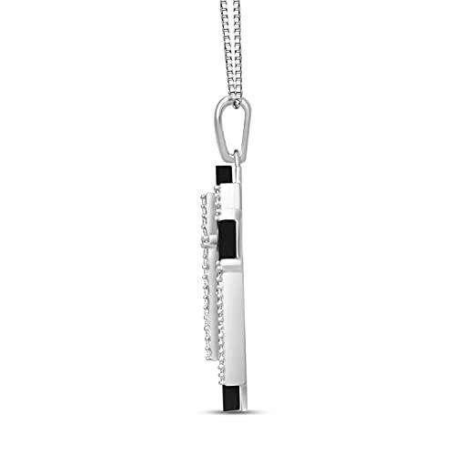 【並行輸入品】Jewelili スターリングシルバー 28.0x17.0x4.0 スペシャルカット ブラックオニキス 1/4カラット 天然ホワイ