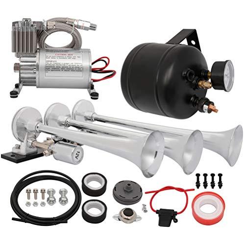 【並行輸入品】3 Trumpet Electric Train Car Air Horn Kit with 150 PSI Air Compr_1
