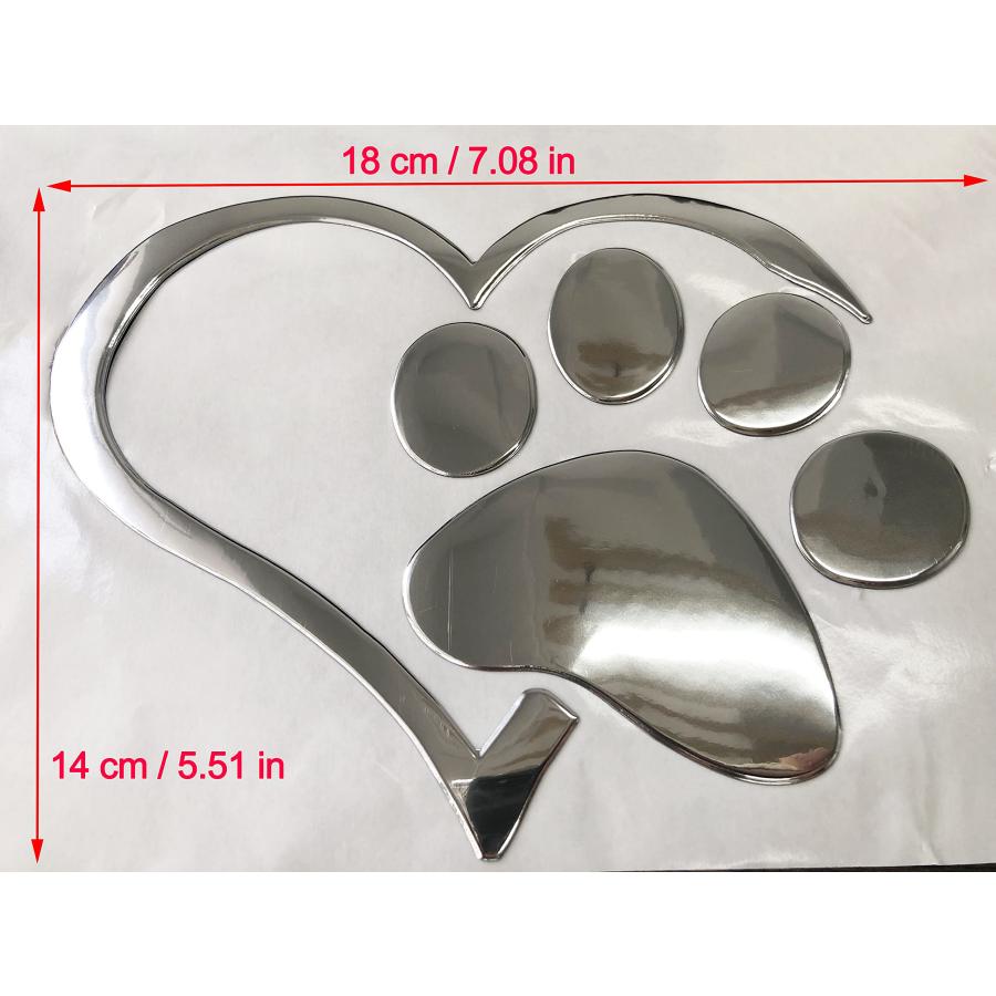 【並行輸入品】LZLRUN 2Pcs 3D Chrome Dog Paw Footprint with Peach Heart Stickerの画像