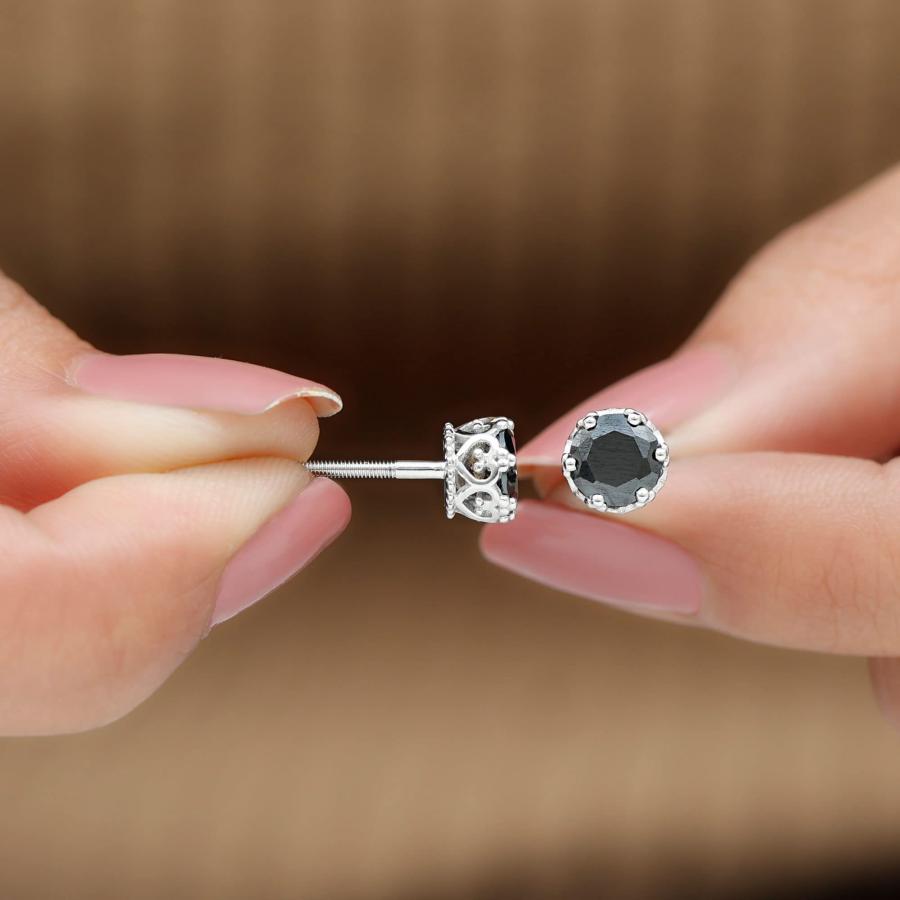【並行輸入品】女性用の黒いスピネルスタッドイヤリング、女性用の黒いスピネルクラウンイヤリング、ブラックスピネルソリティアスタッドイヤリング、ブラの画像