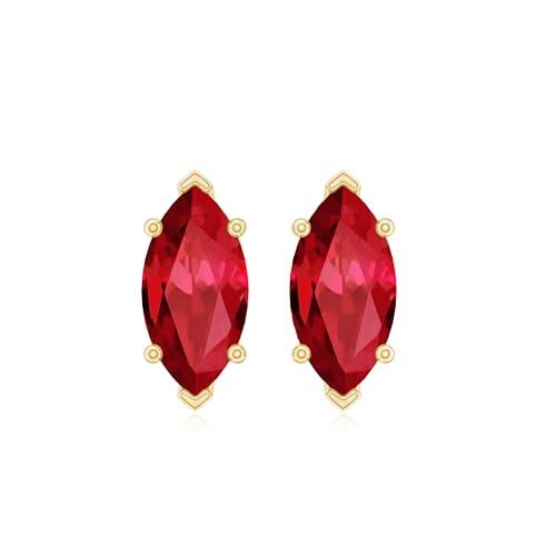 【並行輸入品】8x4 mm Marquise Cutは、Ruby Solitaire Stud Earringを作成しました, 14Kイエローゴの画像