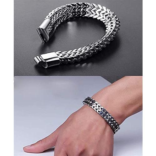 【並行輸入品】Roseheart クラシックチタンスチールトレンディメタルチェーンリンクブレスレット ファッションスタイルチェーン 静電気防止リの画像