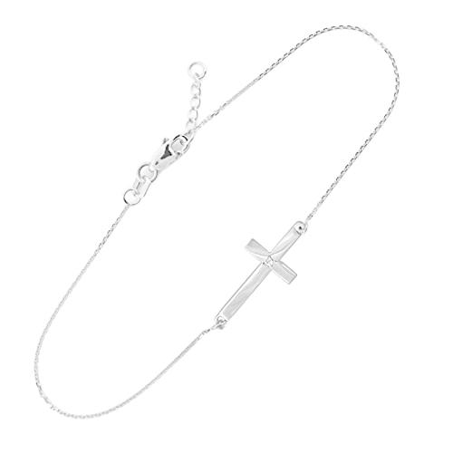 【並行輸入品】14K WHITE GOLD SIDEWAYS CROSS CUTE DIAMOND BRACELETの画像