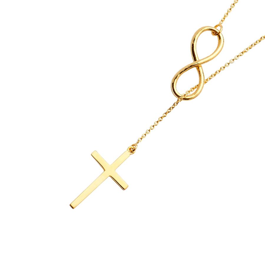 【並行輸入品】14K Gold Chain Necklace | Yellow Gold Cross Necklaces Infinity Lの画像