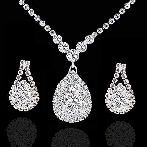 【並行輸入品】Flosy Bride ウェディング クリスタル ネックレス イヤリングセット ブライダルペンダント ネックレス ジュエリー レデ