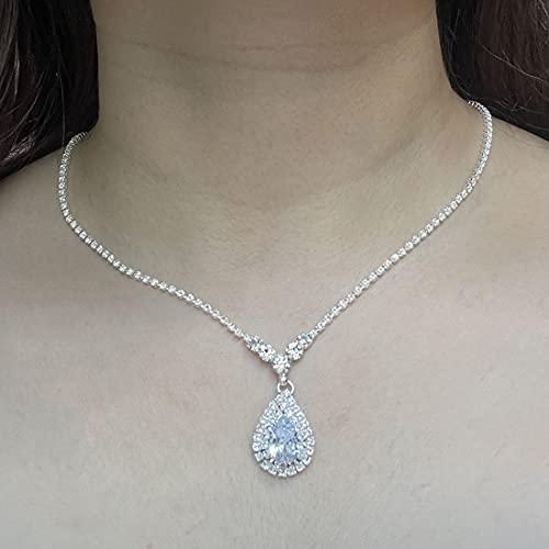 【並行輸入品】Flosy Bride ウェディング クリスタル ネックレス イヤリングセット ブライダルペンダント ネックレス ジュエリー レデ