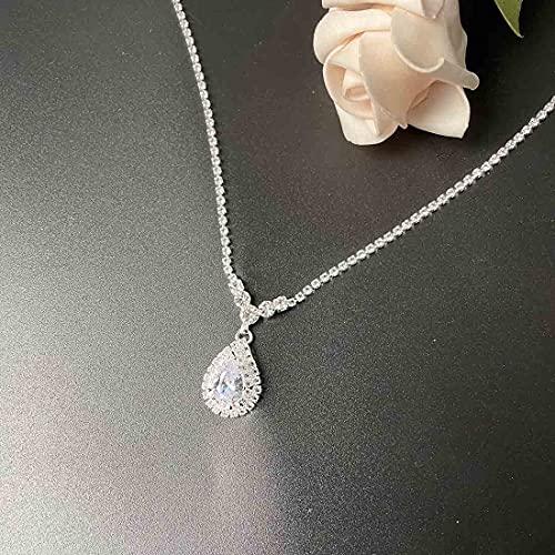 【並行輸入品】Flosy Bride ウェディング クリスタル ネックレス イヤリングセット ブライダルペンダント ネックレス ジュエリー レデ