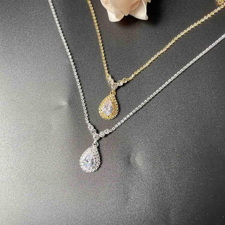 【並行輸入品】Flosy Bride ウェディング クリスタル ネックレス イヤリングセット ブライダルペンダント ネックレス ジュエリー レデ