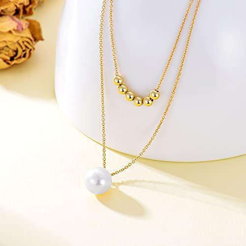 【並行輸入品】14K 純金 淡水パール レイヤードネックレス レディース ゴールドビーズボール ケーブルチェーン チョーカー ペンダント ジュエ_7
