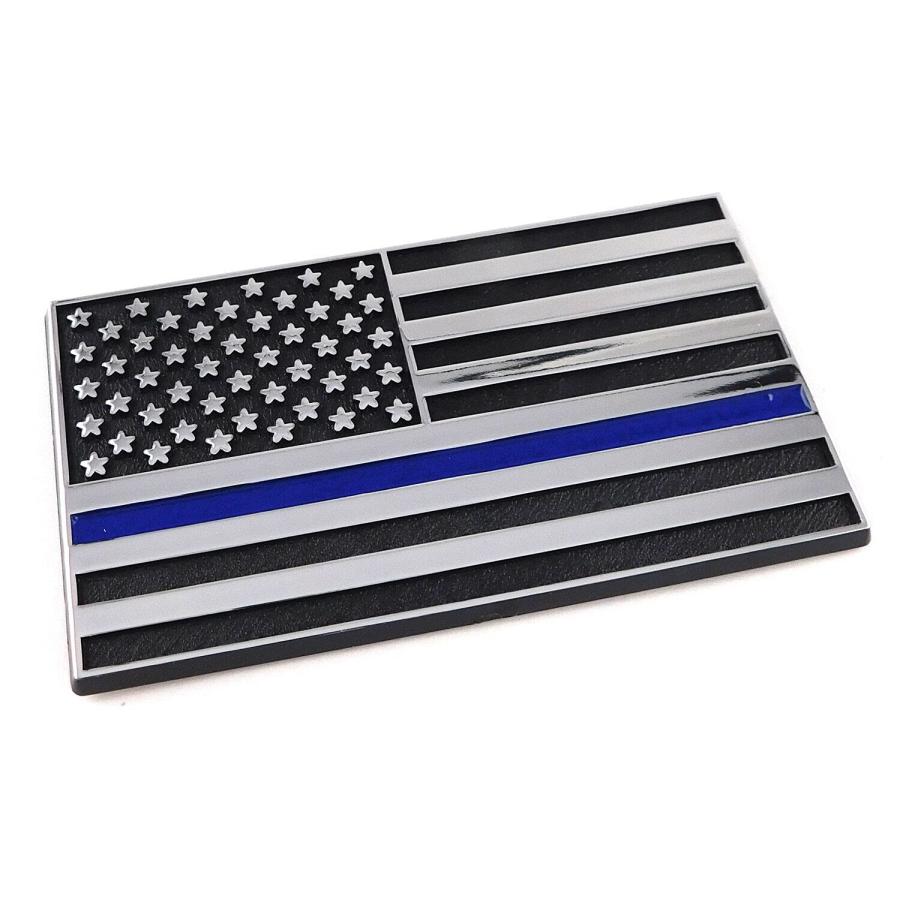 【並行輸入品】Thin Blue line USA Police Flag Black Chrome Plastic car Track Emの画像