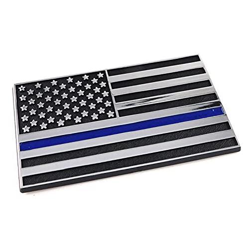 【並行輸入品】Thin Blue line USA Police Flag Black Chrome Plastic car Track Emの画像