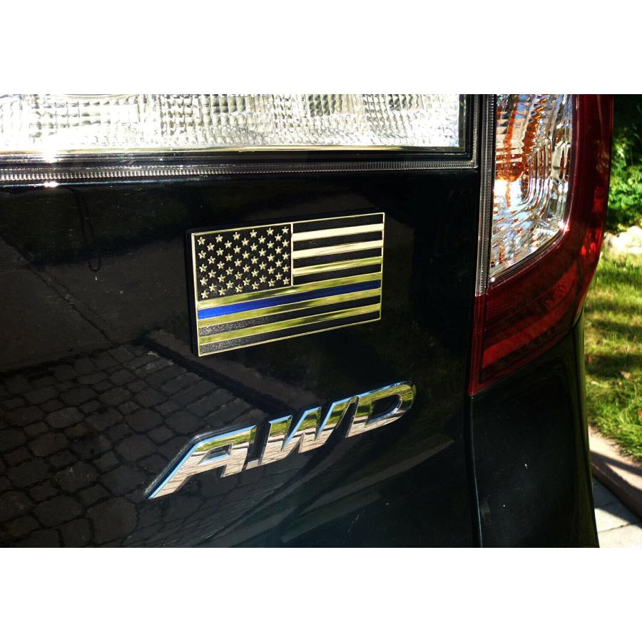 【並行輸入品】Thin Blue line USA Police Flag Black Chrome Plastic car Track Emの画像