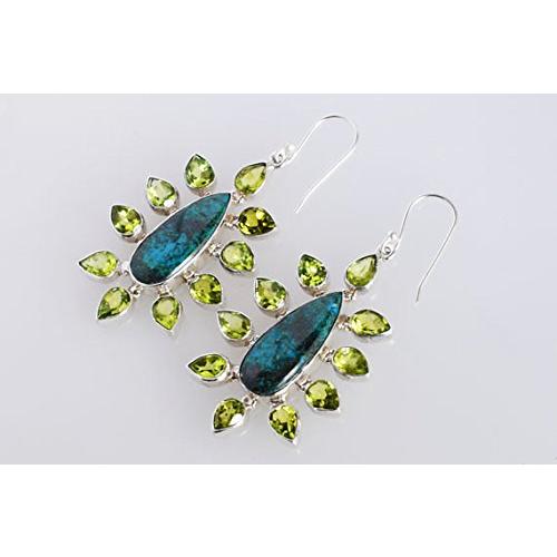 【並行輸入品】Ravishing Impressions Chrysocolla & Peridot Gemstone 925 Solid Sの画像