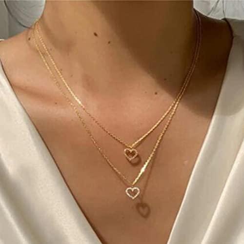 【並行輸入品】Double Layered Heart Chain Choker Necklace Dainty Love Heart Pen_1