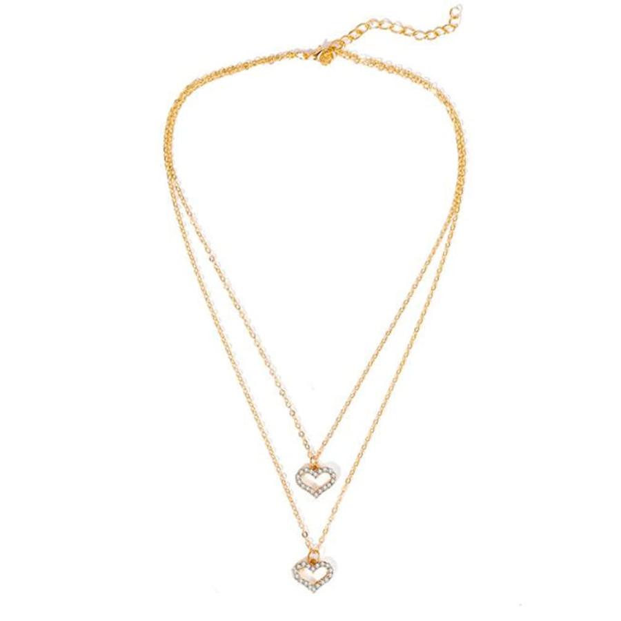 【並行輸入品】Double Layered Heart Chain Choker Necklace Dainty Love Heart Pen_6