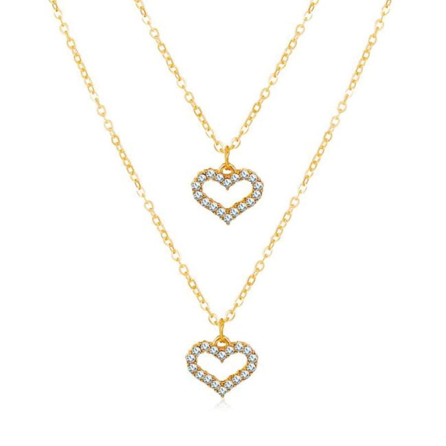 【並行輸入品】Double Layered Heart Chain Choker Necklace Dainty Love Heart Pen_9