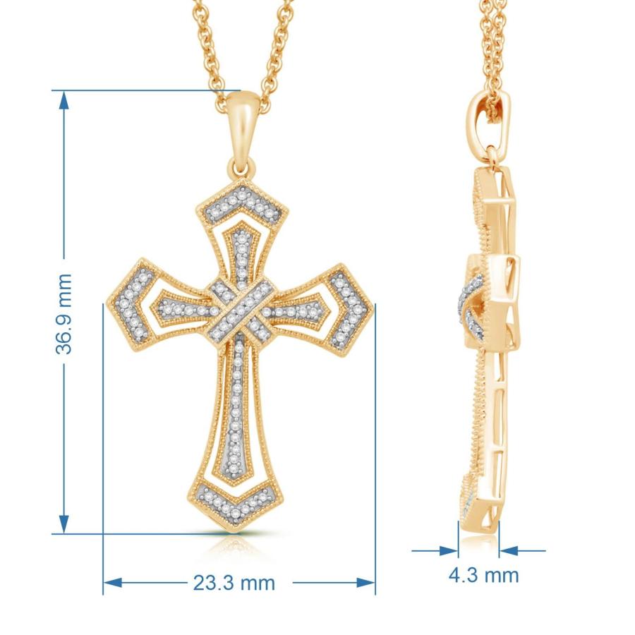 【並行輸入品】Jewelili ゴールドメッキシルバー&スターリングシルバー 1/5カラット 天然ホワイトラウンドダイヤモンド クロスペンダント_3